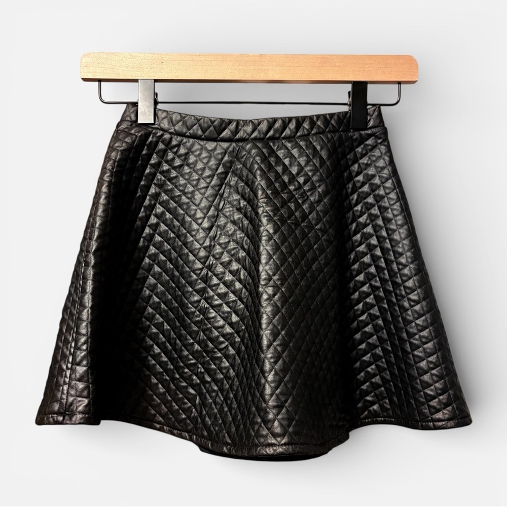 Girls Whimsigoth Swing Black Faux Quilted Leather Girls Sz 8 Grunge Punk Y2K